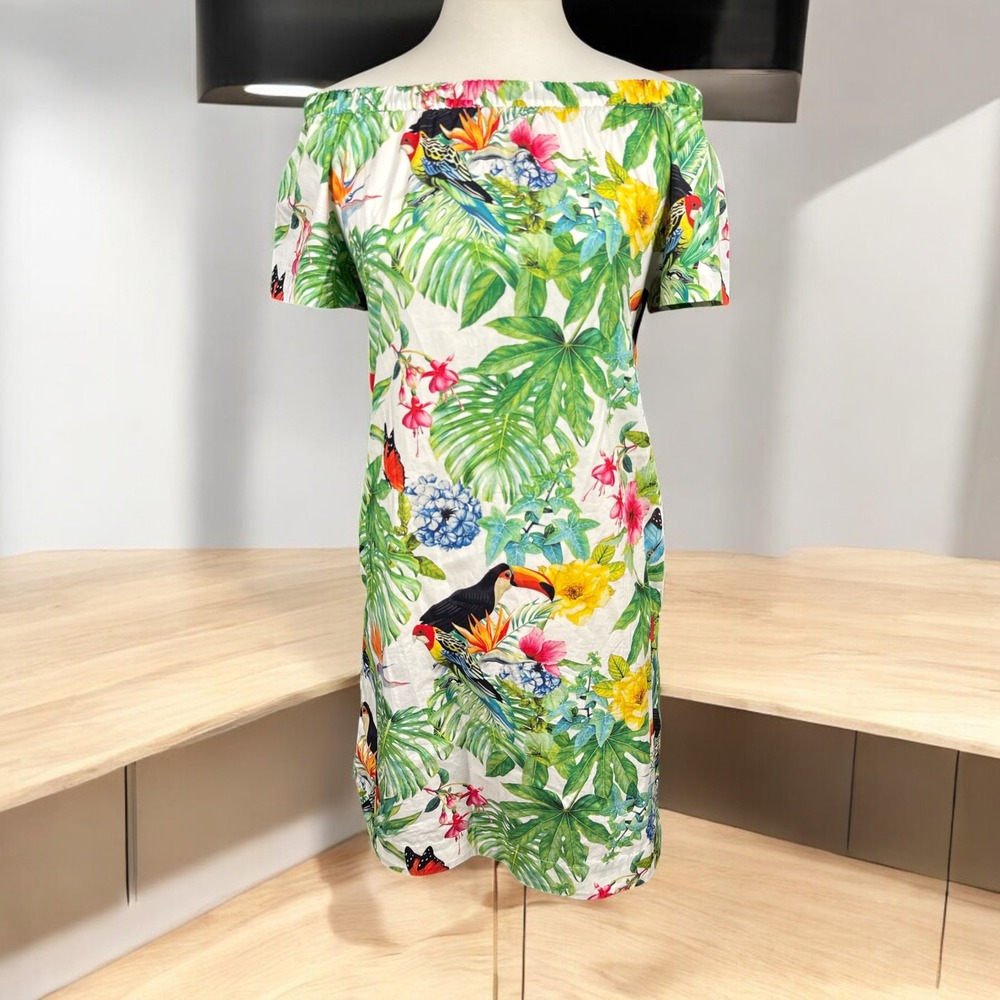 Soft Surroundings Tropical Print Off Shoulder Dress Summer‎ Women's XS Cotton